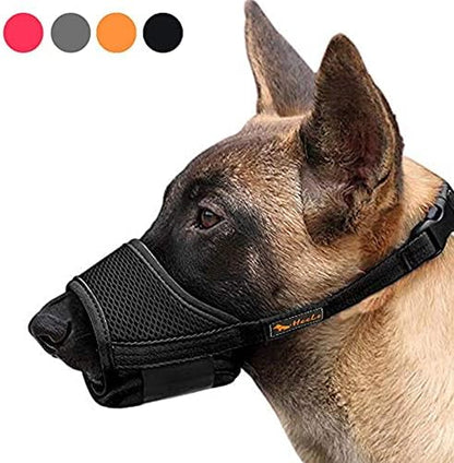 Side angle of the adjustable loop pet mouth cover illustrating the soft interior padding.