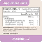 Accentrate Omega 110 Lysoveta LPC EPA DHA brain ready formula side label displaying ingredient facts.
