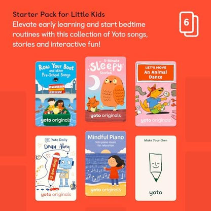 Close up of the six English audiobook cards included in the Yoto collection for independent playtime.