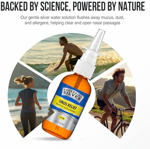 Back panel of Sovereign Silver Nasal Spray highlighting ingredients and purity standards.