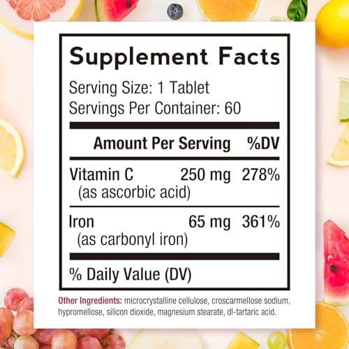 Doctor's Recipes Iron 65 mg with Vitamin C side label showing supplement facts panel