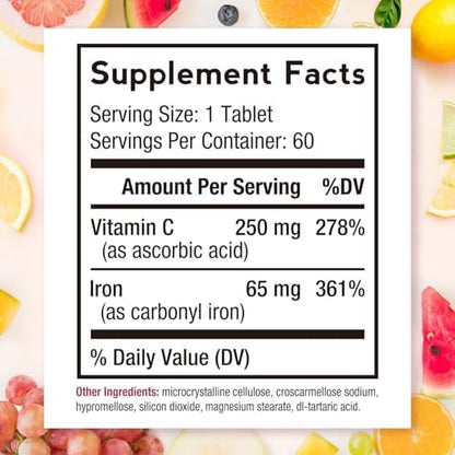 Doctor's Recipes Iron 65 mg with Vitamin C side label showing supplement facts panel