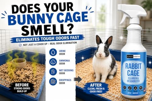 Non toxic rabbit cage odor eliminator breaking down stubborn ammonia stains and pet waste
