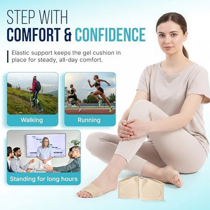 Washable and reusable metatarsal gel pads for men and women size comparison.