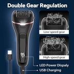 Side view of ergonomic black electric callus remover with LED light