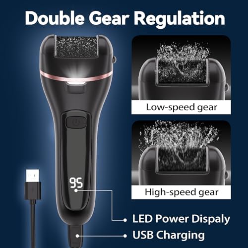 Side view of ergonomic black electric callus remover with LED light