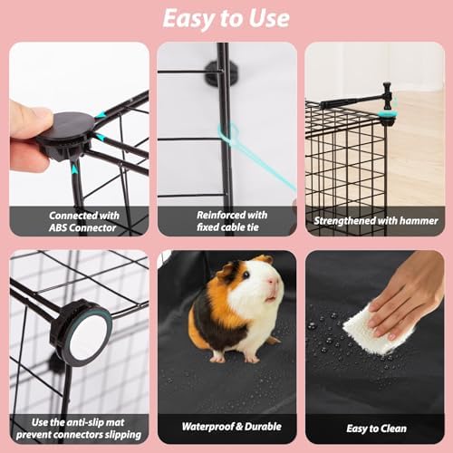 Small Animal Playpen with Waterproof Mat,Guinea Pig Cages,49.2x24.6x12.2inch C&C Cage for Hamster,Bunny,Hedgehog,Chinchilla,Ferret,Indoor Outdoor Portable Metal Wire Yard Fence,Metal Pet Panels-12pcs - Image 7