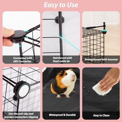 Small Animal Playpen with Waterproof Mat,Guinea Pig Cages,49.2x24.6x12.2inch C&C Cage for Hamster,Bunny,Hedgehog,Chinchilla,Ferret,Indoor Outdoor Portable Metal Wire Yard Fence,Metal Pet Panels-12pcs - Image 7