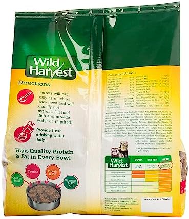 Wild Harvest Ferret Food pellet texture and ingredients detail