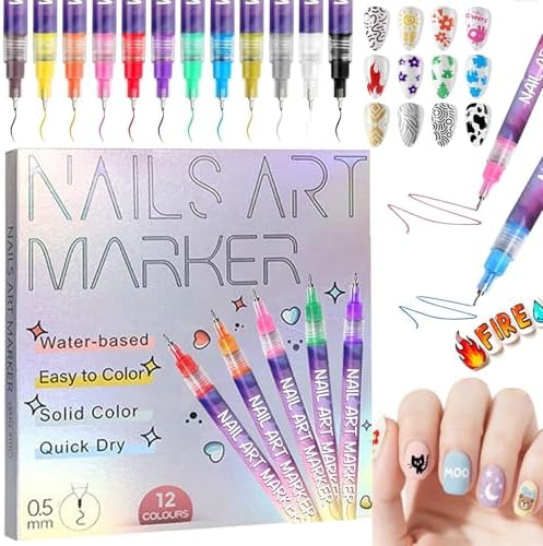 Dujuanus 12 colors nail art pens set front view professional manicure tools