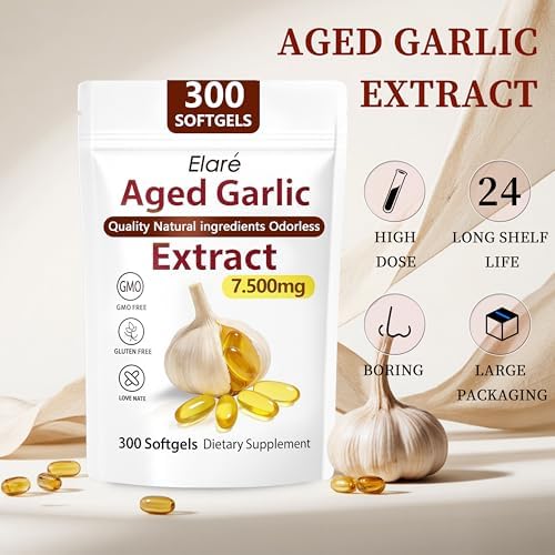 Premium odorless garlic supplement 7500mg softgels packaging details on nutrition facts label