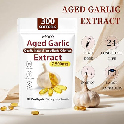 Premium odorless garlic supplement 7500mg softgels packaging details on nutrition facts label