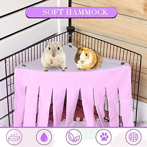 Shappy 2 Pcs Guinea Pig Hideout Hideaway Corner Fleece Toys Cage Accessories Cute Ferret Hammock for Ferrets Chinchillas Hedgehogs Small Pets(Grey with Pink, Grey with Purple, Heart-Shape) - Image 5