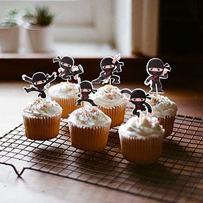 Collection of six different ninja warrior poses for baby shower decor