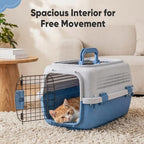 DUMOS 23" Hard-Sided Pet Carrier for Small Dogs & Cats, Airline Approved Travel Crate with Enhanced Security Latches, Front & Top Load Wire Door, Food Bowl for Traveling, Hiking, Camping, Grey&Blue - Image 7