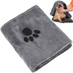 Large absorbent grey dog towel with paw print detail