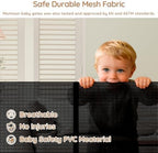 Reinforced strip design on mesh baby gate preventing bottom crawling