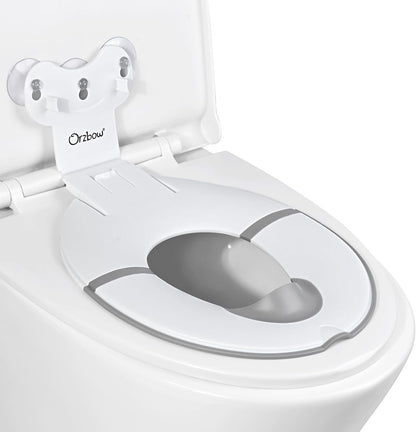 Orzbow Foldable Travel Potty Training Seat front view in white showcasing the compact toddler toilet attachment
