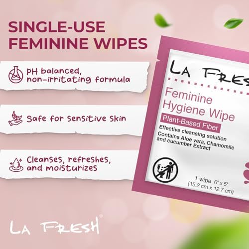 Individually wrapped La Fresh feminine hygiene wipes for travel