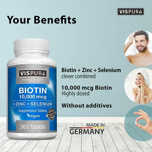 Vispura Biotin Zinc Selenium supplement bottle showing nutritional information