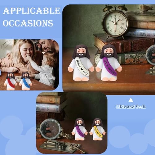 A group of durable rubber mini Jesus dolls perfect for holiday hiding games and church prizes.