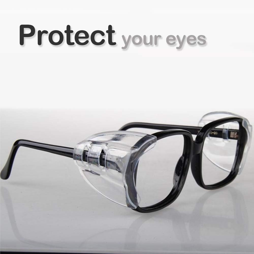 Clear side shields for safety glasses installed on prescription eyewear