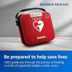 HeartStart OnSite AED wall cabinet and emergency signage for workplace compliance.