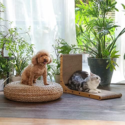 Premium walnut wood frame cat scratch pad with built in tracking ball toy