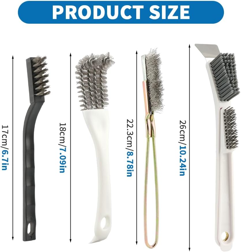 Close up of the white curved handle brush head showing the thick wire bristles and integrated tail scraper