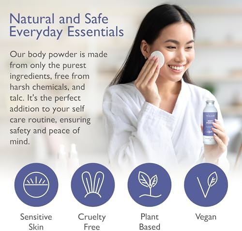 Hand applying natural lavender powder to soothe sensitive skin.