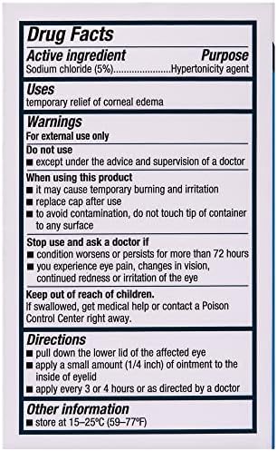 Preservative free sodium chloride hypertonicity ophthalmic ointment tube for corneal swelling relief