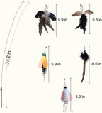 Flexible steel wire cat toy wand with colorful natural feather attachment