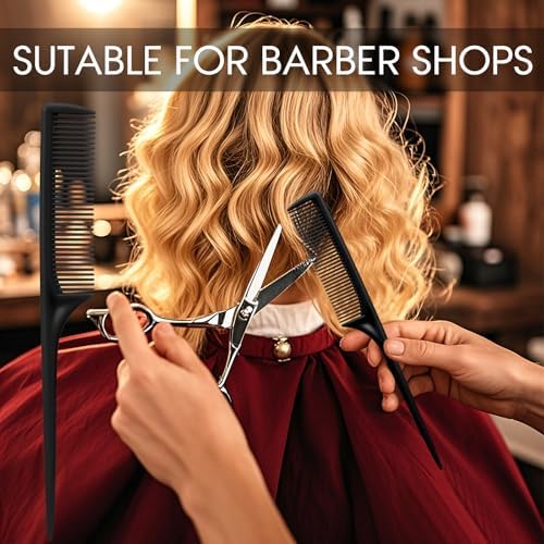 Three professional hair teasing combs in black purple and green