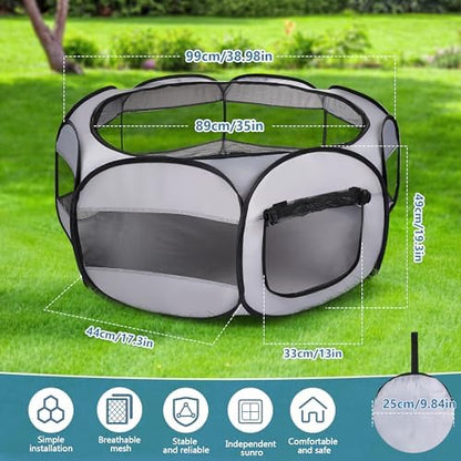 Soft Breathable Small Animal Playpen with Zipper Cover - Portable Rabbit/Bunny Pen & Chick Brooder Box, Lightweight Enclosure for Puppy/Kitten/Guinea Pig/Hamster/Chinchillas (Indoor & Outdoor Use) - Image 4