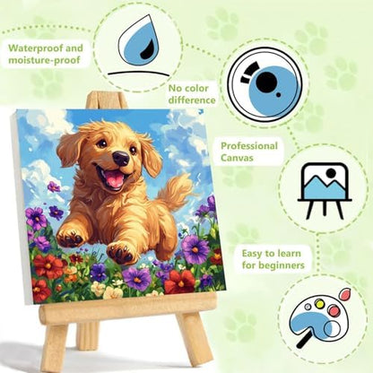 Pre-framed puppy paint by number canvas for kids bedroom wall decor