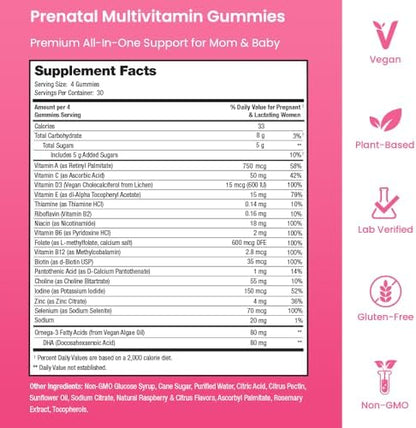 Vegan prenatal multivitamin gummies in a white jar