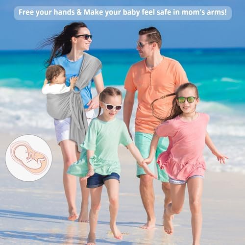 Ergonomic positioning of an infant inside the vrbabies breathable summer sling carrier.