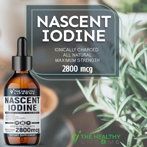 The Healthy Life 4 Me Nascent Iodine packaging showing vegan and GMO-free icons