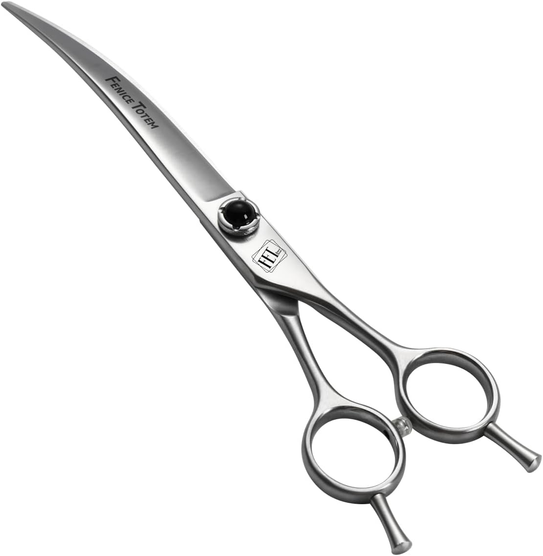 Fenice Totem 7.5 inch curved dog grooming scissors front view showing premium Japanese stainless steel blade.