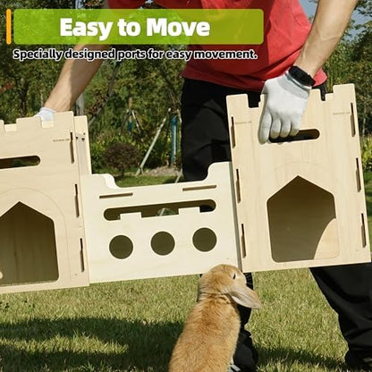 HIIMALEX Extra Large Wooden Bunny Castle House Multistory Climbing Tower Hideout Ventilated Sturdy Habitat for Rabbit Guinea Pig Chinchilla Ferret - Image 6