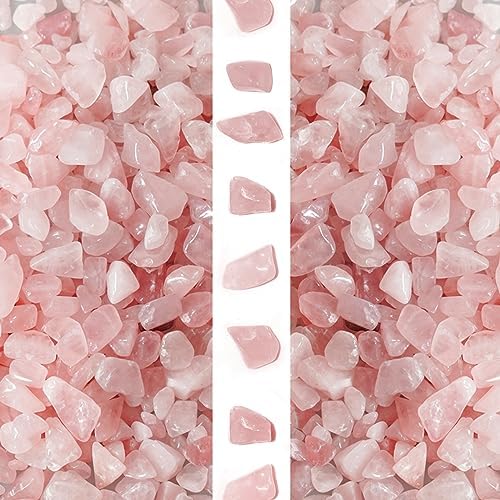 Close up view of natural 7 to 9 millimeter rose quartz crystals