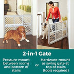 Mypet dog gate displayed in an expandable doorway setting.