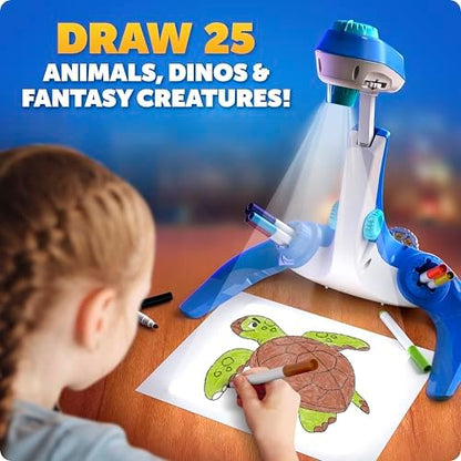 Blue Marble kids image projector kit displaying the nine included colorful markers and four swappable tracing discs.