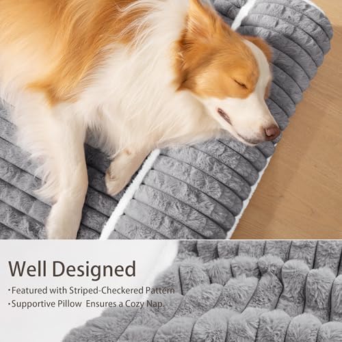 Orthopedic Dog Bed Large Sized Dog with Pillow 36''X24'', Waterproof Soft Comfortable Egg Crate Foam Pet Crate Beds Mat with Removable Washable Cover and Non-Slip Bottom, Grey - Image 6