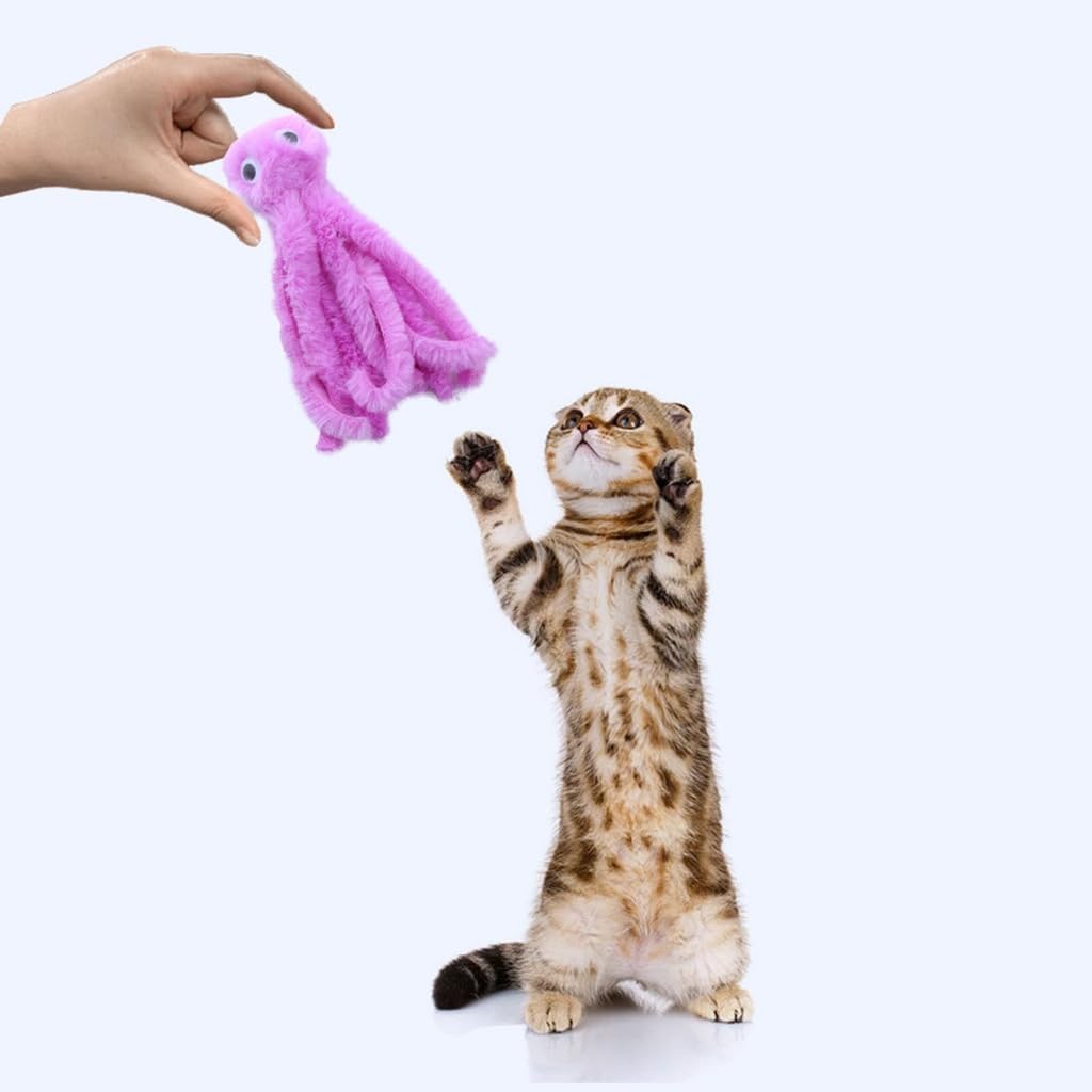 Full view of the colorful octopus stuffed animal for domestic cats