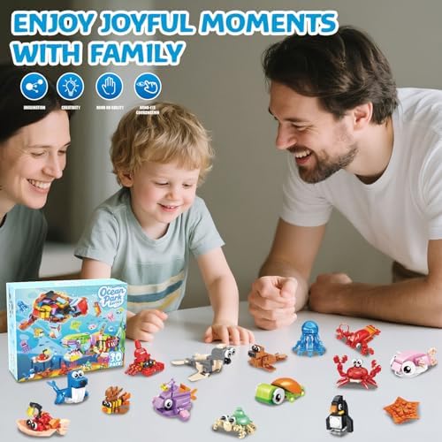Complete 895 piece collection layout showing 30 sets of under the sea building toys