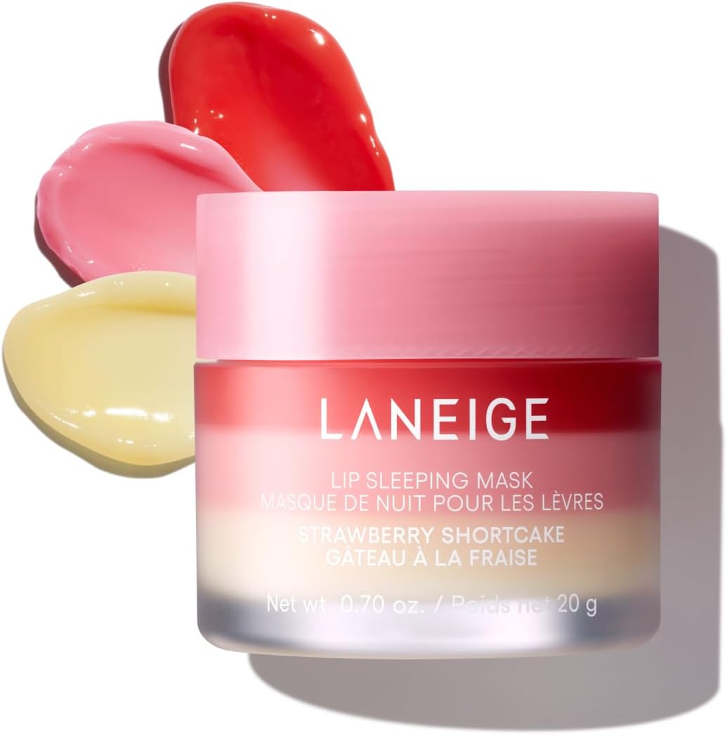Laneige Lip Sleeping Mask Strawberry Shortcake front view showing pink to red ombre glass jar