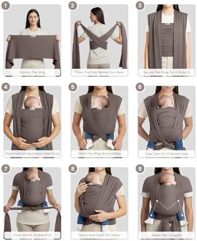 Ergonomic cotton blend newborn wrap carrier being tied