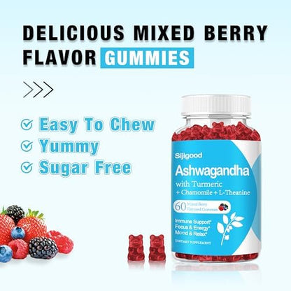 Sijigood herbal ashwagandha root supplement gummies mixed berry flavor bottle