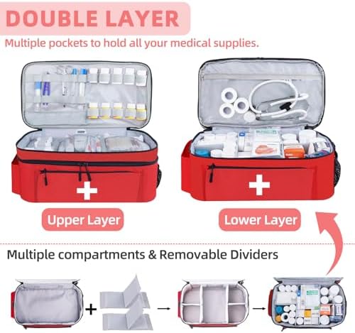 Large two-layer medical storage bag showing internal pockets and compartments.